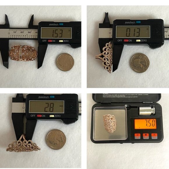 Rose Gold Plated Sterling Silver 925 Scrollwork White Sapphire Ring Sz 6.75 - Picture 10 of 16